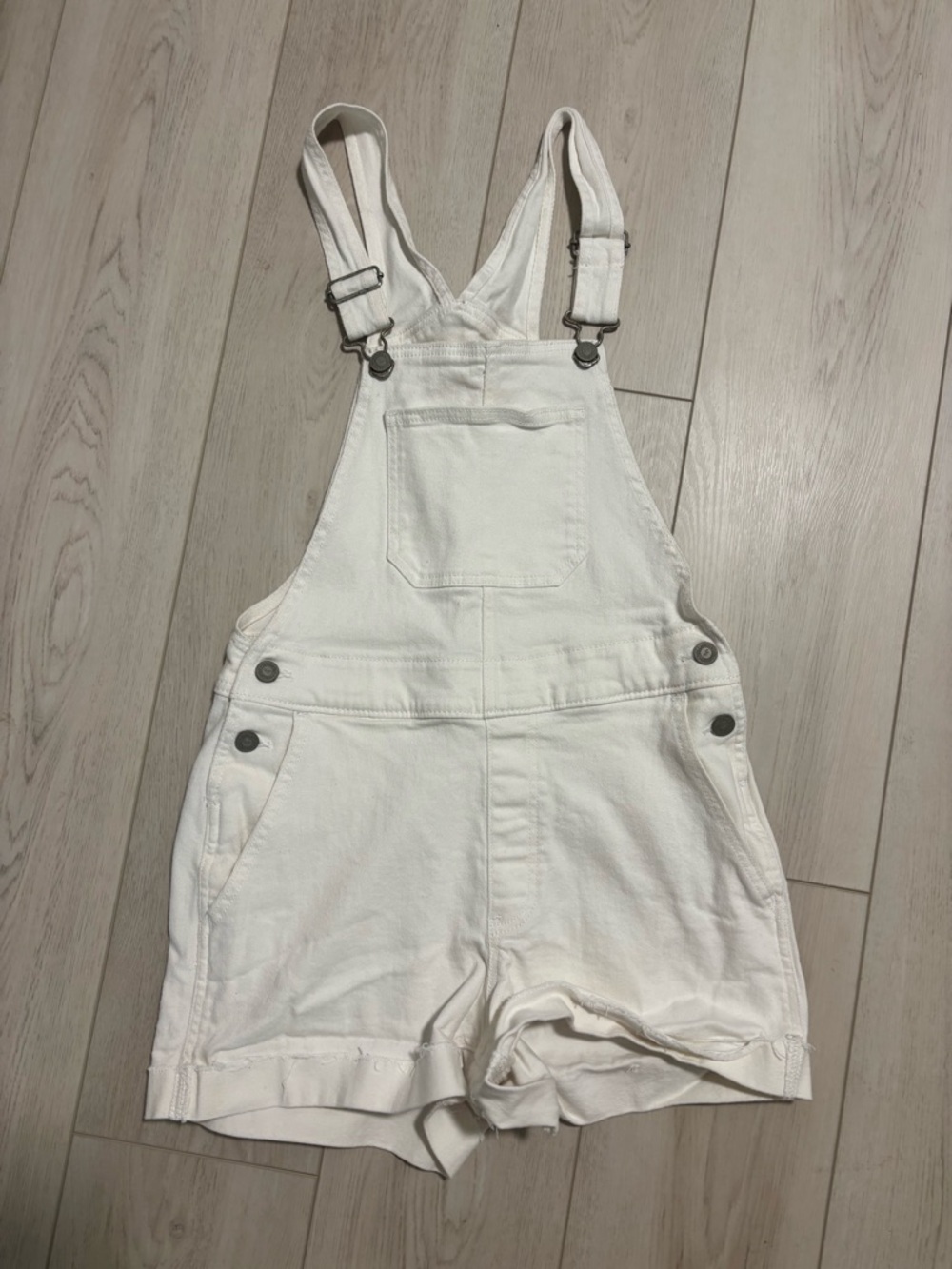 Hollister White Denim Short Overalls